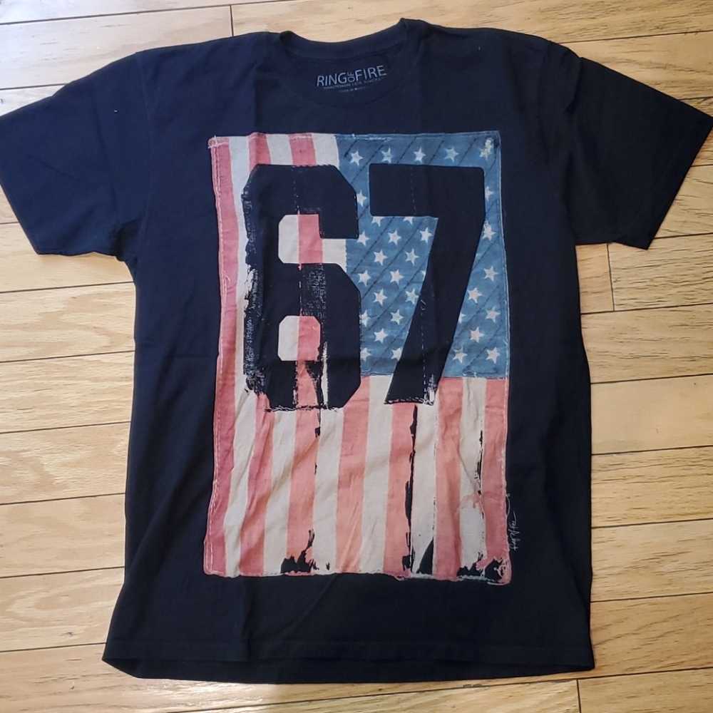 Men's Ring of Fire USA "67" flag  black t-shirt szXL